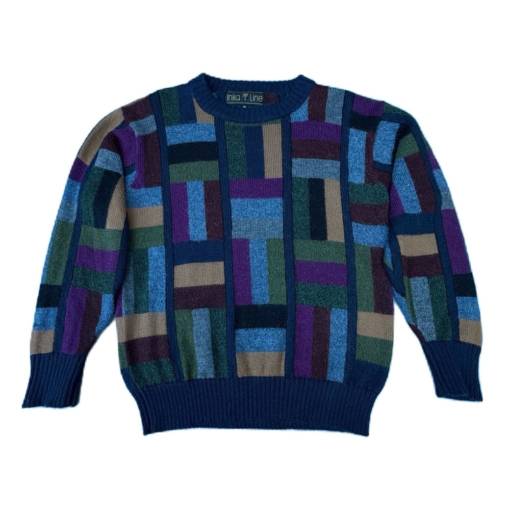 Inka Line Peruvian Alpaca Wool Geometric Crewneck Pullover Sweater Sweatshirt
